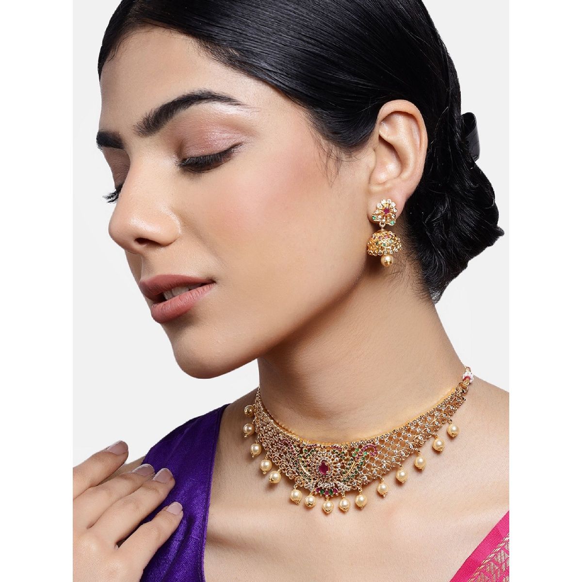 Wedding Bridal Necklace / Beautiful Gold Choker / Delicate Lace Knit Collar/  Modern Bride / Ivory Pearl Jewelry | Lapisbeach